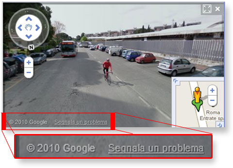 Google Street View: link a "Segnala un problema"