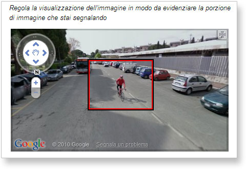 Google Street View: form di segnalazione volti, targhe, ecc.